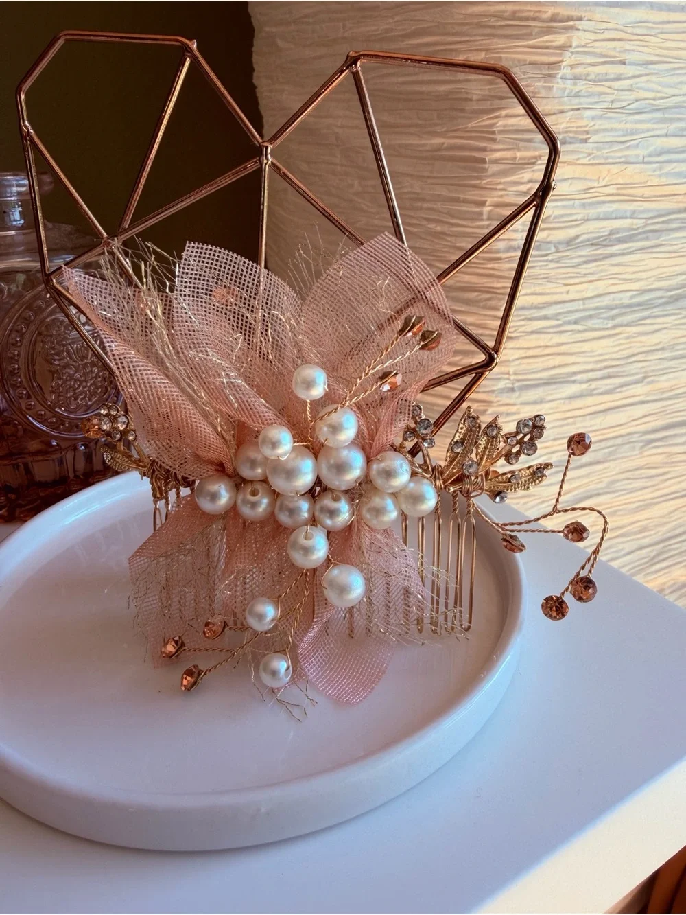 Pearl Cluster Rose Gold Floral Hair Comb - Women Accessories